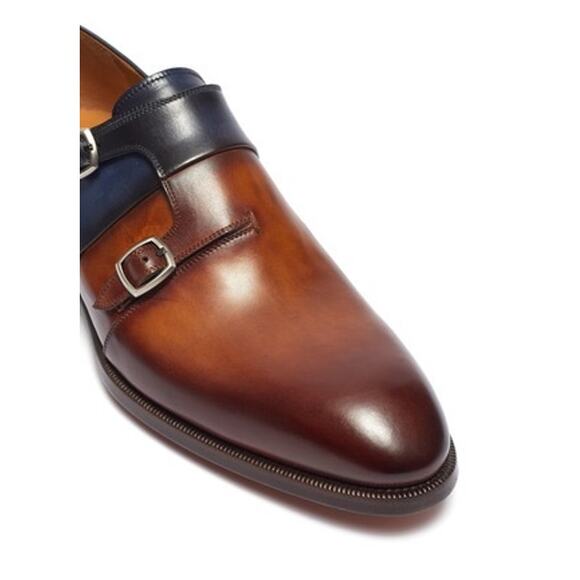 Magnanni Neto Navy / Walnut Brown Double Monk Strap Leather Shoes Sz. 13 - Picture 3 of 15